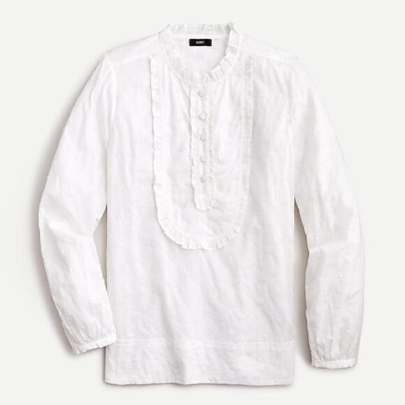 J.CREW NWT Long-sleeve Ruffle Shirt in Floral Eyelet Ladies Blouse SMALL - Picture 1 of 9